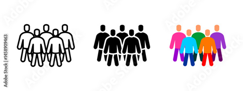 People group icon. Multiple human figures standing together vector illustration. Team and community representation symbol. Social unity and cooperation sign. Population crowd pictogram.