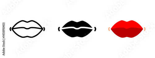 Lips icon. Pair of red lips with kiss details vector illustration. Feminine symbol of beauty, sensuality and makeup symbol. Flirtation, romance and affection sign. Emotional expression pictogram.