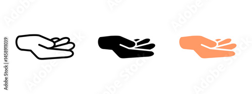 Hand palm icon. Open human hand gesture with fingers slightly curved vector illustration. Symbol of offering or receiving support. Represents care, aid and charity sign. Kindness and help pictogram.