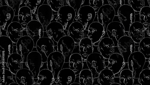 A looping background pattern of hand drawn sketch style objects in a white outline style on a black background.