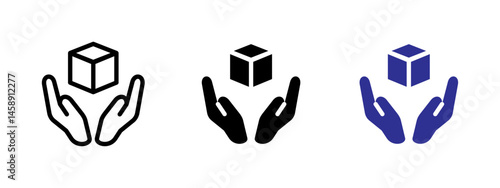 Fragile package icon. Hands holding a box with care vector illustration. Symbol of careful handling during shipping and delivery symbol. Safety transport and logistics sign. Handling caution pictogram