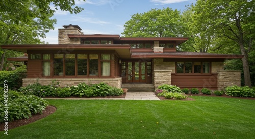 Modern Prairie Style Stone House with Wood Accents