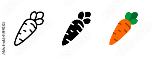 Carrot icon. Orange root vegetable with leafy top vector illustration. Used in healthy eating and farming symbol. Organic food and garden produce sign. Agriculture pictogram.