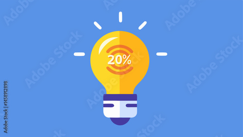 Smart Light Bulb A bright glowing light bulb icon with WiFi signals emanating from it. A price tag hanging from the bulb says 20% OFF in bold letters.