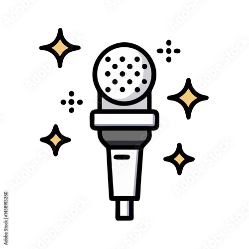 Microphone with Sparkles Icon Representing Fame and Stardom