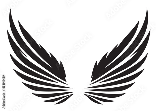 vector silhouette angel wings logo silhouette, black angel wings logo icon design vector, flying eagle bird wing vector silhouette, wings logo icons vector silhouette design on white background.