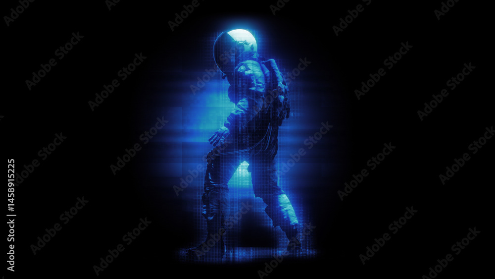 Naklejka premium An astronaut character in a digital holographic effect style.