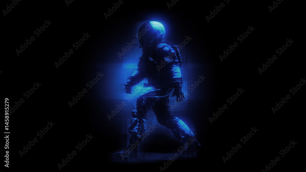 Fototapeta premium An astronaut character in a digital holographic effect style.