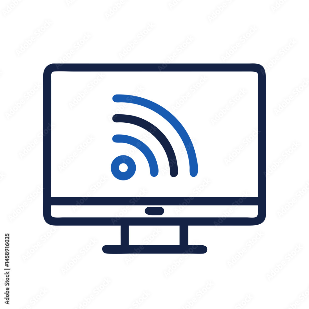 Monitor with Wireless Signal Icon Representing Connectivity or Screen Display Monitor with Wireless Signal Icon Representing Connectivity or Screen Display