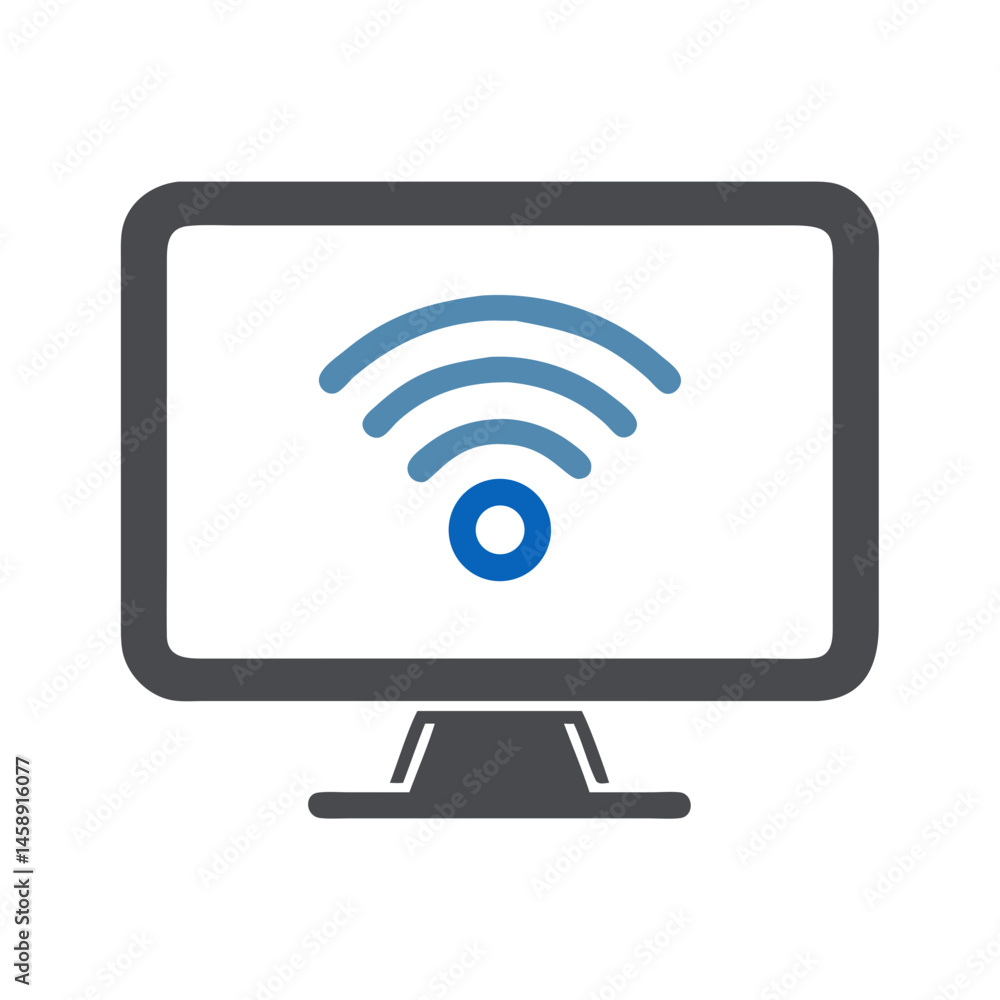 Monitor with Wireless Signal Icon Representing Connectivity or Screen Display Monitor with Wireless Signal Icon Representing Connectivity or Screen Display