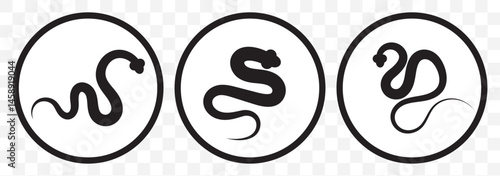 Black Silhouettes of  Three Snakes in Different Postures on Transparent Background. EPS 10.