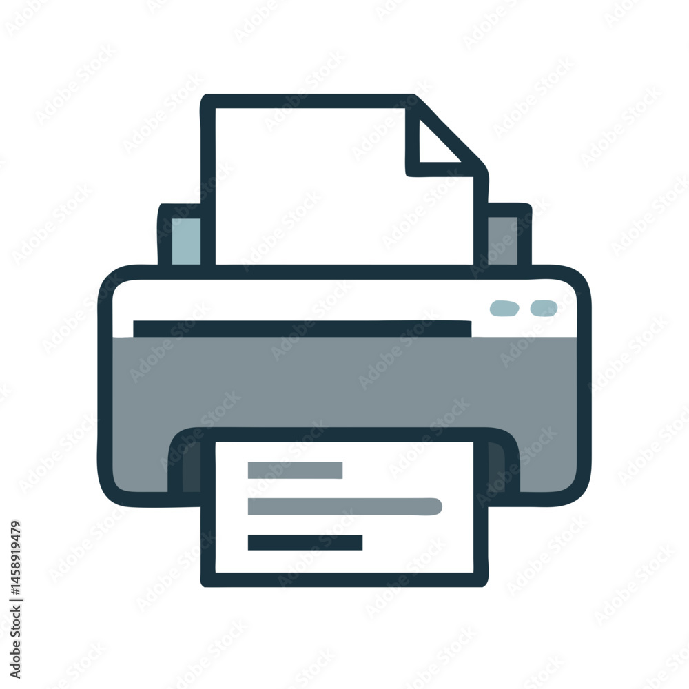 Office Printer with Paper Output Icon Representing Document Printing or Office Equipment Office Printer with Paper Output Icon Representing Document Printing or Office Equipment