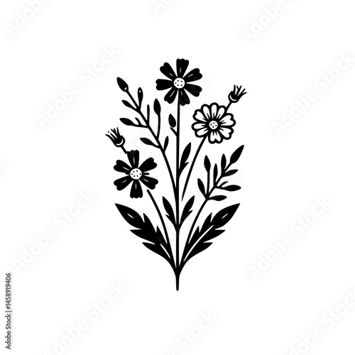 Black & White Floral Vector Illustration: Minimalist Bouquet