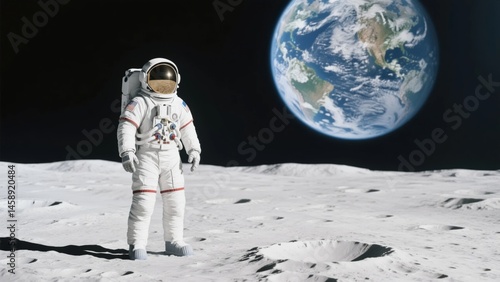 Astronaut stands on the lunar surface