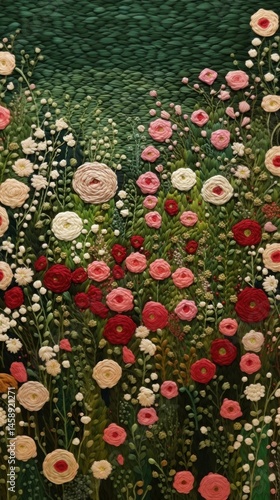 Embroidery of rose garden pattern flower plant.
