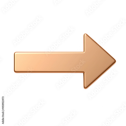 A metallic gold arrow pointing to the right, designed with a glossy finish, isolated on a white background for clear visibility and versatile use in graphics or art projects.
