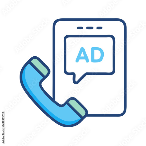 Phone with Ad Icon Representing Telemarketing or Promotional Calling