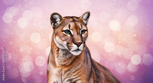 dreamy bokeh background of soft pastel lights, colorful watercolor painting of a florida panther, position subject at the bottom with copy space at the top