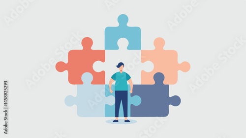 Puzzle with Too Many Pieces An illustration of a person surrounded by an exaggeratedly large puzzle with thousands of pieces all tered around. In the center is a very simple image