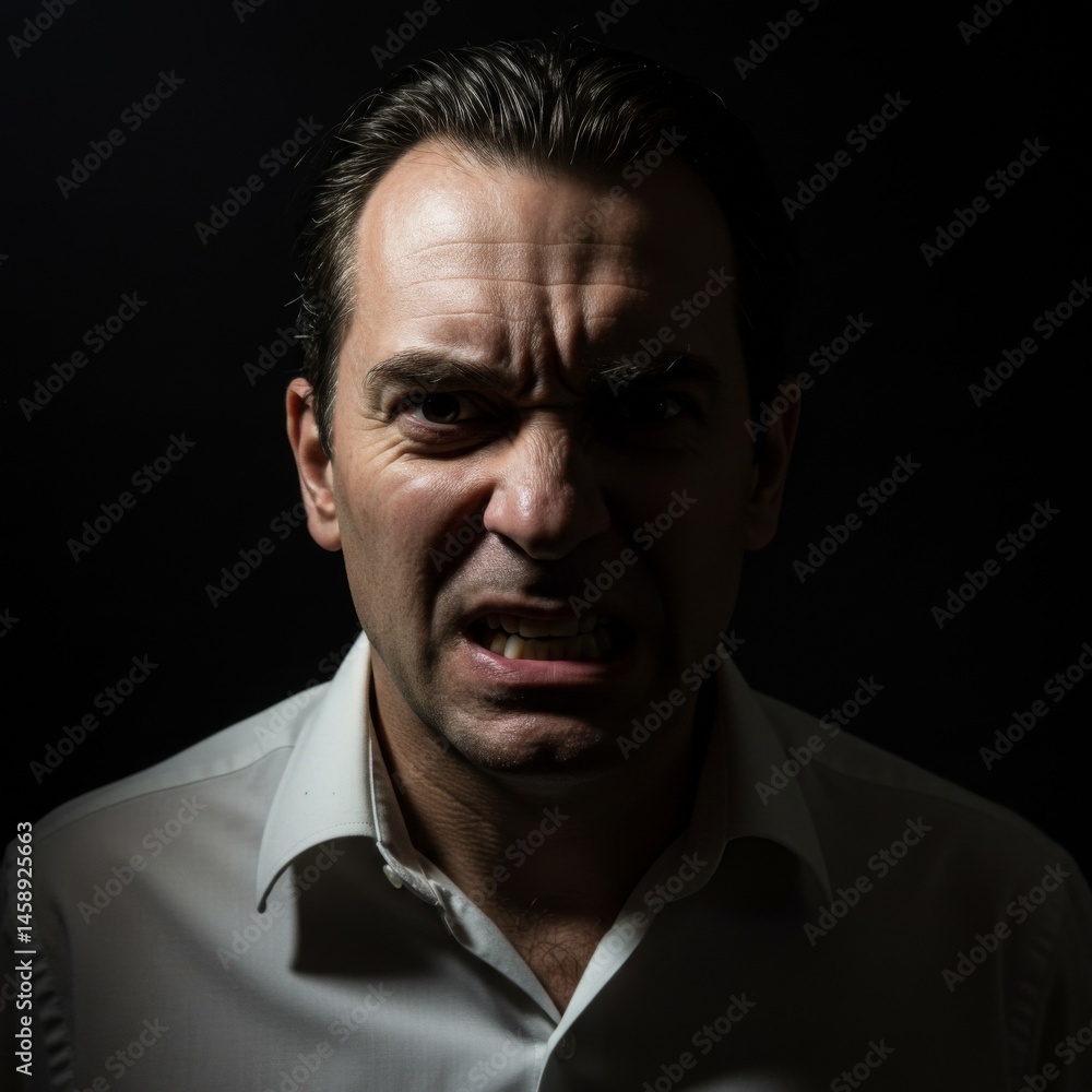 Obraz premium Angry Man's Close Up Portrait, Dark Background