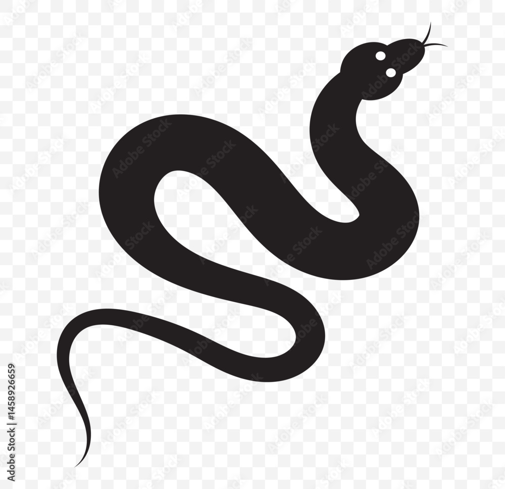 Naklejka premium Minimalist Black Snake Icon: Simple Symbol of Danger, Wisdom, and Transformation. Python logo, symmetrical black silhouette of snake. EPS 10.