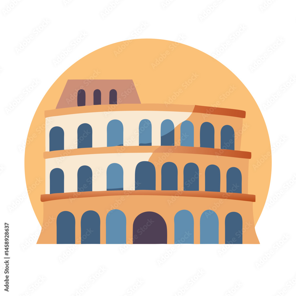 Naklejka premium Roman Coliseum Icon Representing Historic Landmark and Cultural Heritage