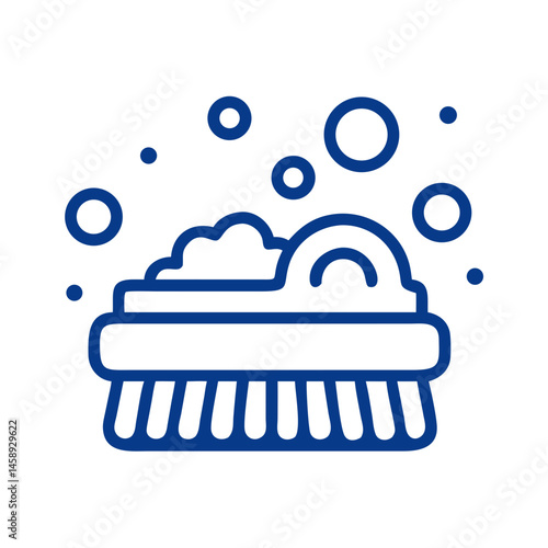 Scrubbing Brush with Bubbles Icon Representing Cleaning and Hygiene