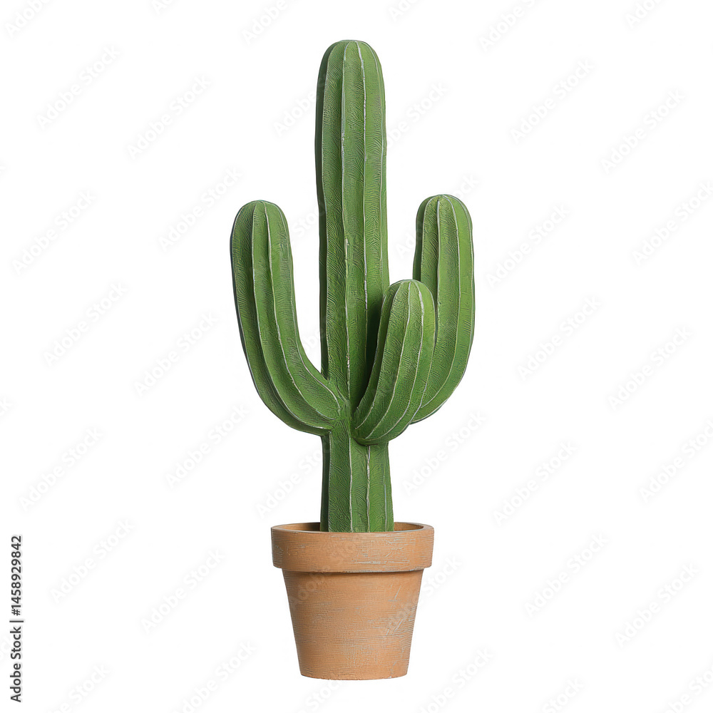 A tall cactus in a terracotta pot, vibrant green with multiple arms, bringing a touch of desert charm to any indoor space. A tall cactus in a terracotta pot, vibrant green with multiple arms, bringing a touch of desert charm to any indoor space.