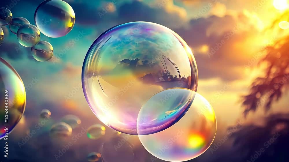 Shimmering spheres drift through a sunset sky, a mesmerizing dance of light and color. Shimmering spheres drift through a sunset sky, a mesmerizing dance of light and color.