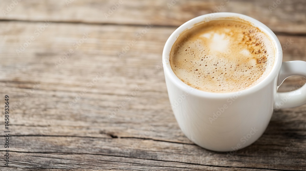 Aromatic cappuccino in white cup sits on rustic wooden table, offering a warm and inviting morning coffee break scene. : Generative AI Aromatic cappuccino in white cup sits on rustic wooden table, offering a warm and inviting morning coffee break scene. : Generative AI