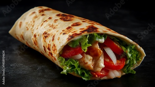 Close up of a freshly made delicious chicken shawarma roll