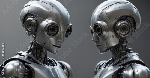 Wallpaper Mural Two metallic robots hugging, shiny textures, big eyes,  huggable,  child art Torontodigital.ca