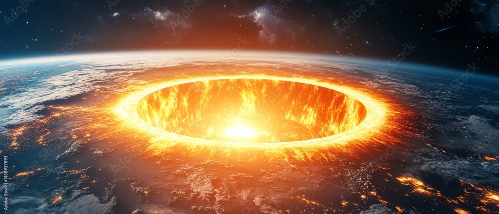 A large crater is in the middle of the sky