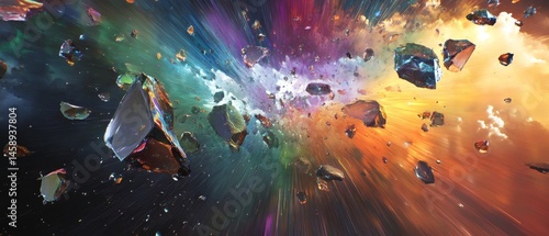 Obraz na płótnie A colorful explosion of space debris with a rainbow of colors w salonie
