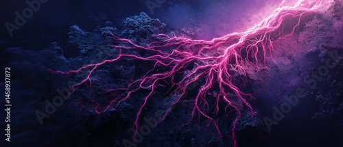 Obraz na płótnie A purple and blue image of a lightning bolt with purple and blue branches w salonie