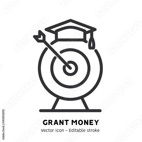 Taking grant or scholarship money icon. Student pay education loan. Concept of grant certificate, university and college fee, study fund, scholarship money flat outline icon. Editable stroke
