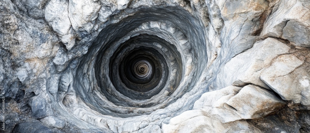 A large hole in a rock with a spiral shape