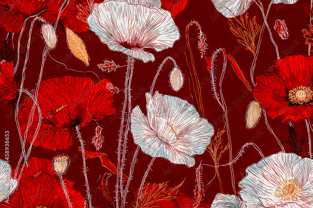 Papier peint avec motif coquelicots