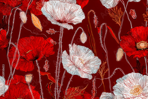 Papier peint avec motif coquelicots