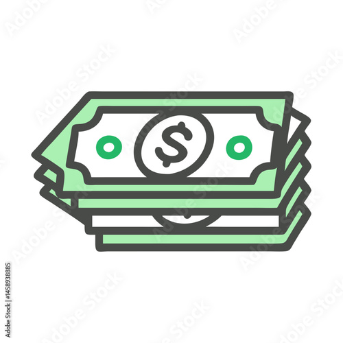 Stack of Dollar Bills Icon Representing Cash, Finance, and Payment