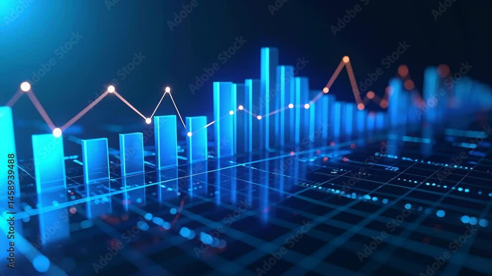 3D bar chart with glowing lines illustrating big data and financial analysis 3D bar chart with glowing lines illustrating big data and financial analysis