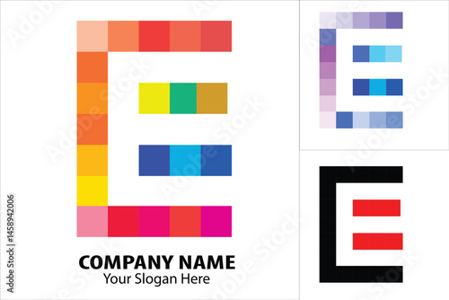 Geometric font color art alphabet, abstract decorative letters set. Overlay colorful type for modern logo E,