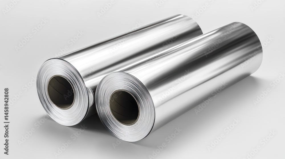 Fototapeta premium Two rolls of shiny metal foil