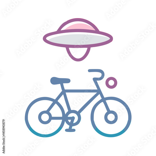 UFO with Bicycle Icon Representing Creative Bike Rental or Futuristic Transport
