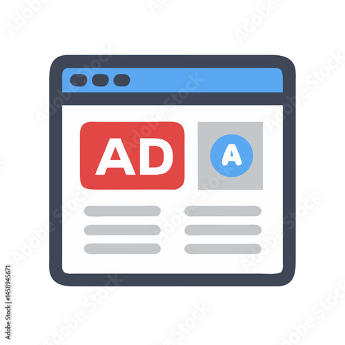 Website with Ad Icon Representing Web Advertising and Online Promotion