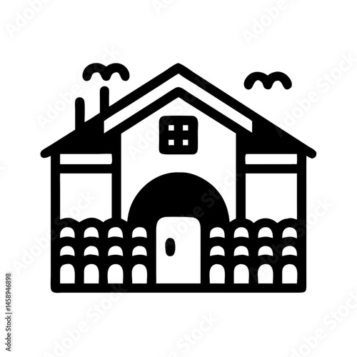 Winery Building Icon Representing Vineyard Estate and Wine Production Facility