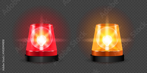 Red and Yellow Flashing Siren for Police, Ambulance, Fire on Transparent Background