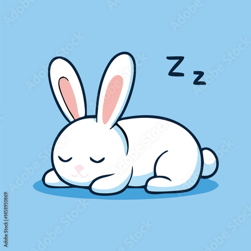 The sweet little bunny is soundly sleeping and dreaming peacefully on a light blue backdrop