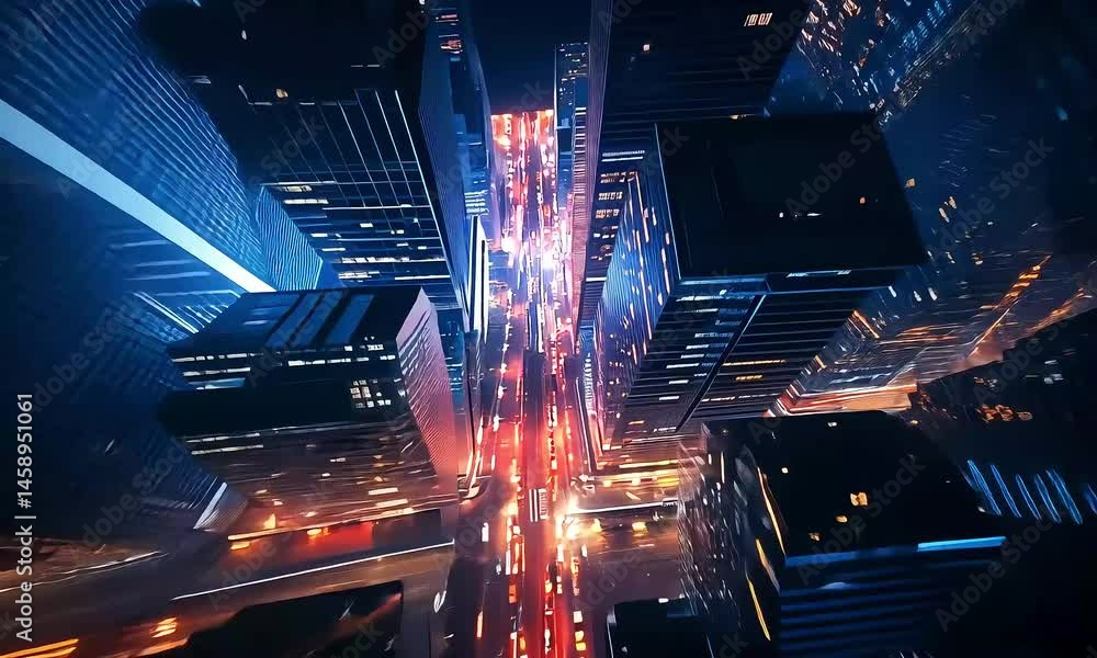 Abstract Cityscape Animation with Dynamic Lights and Modern Architectural Design Abstract Cityscape Animation with Dynamic Lights and Modern Architectural Design
