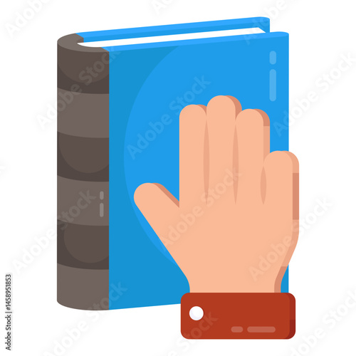 Hand Reaching for Light Blue Hardcover Book Education Knowledge Learning Concept Illustration